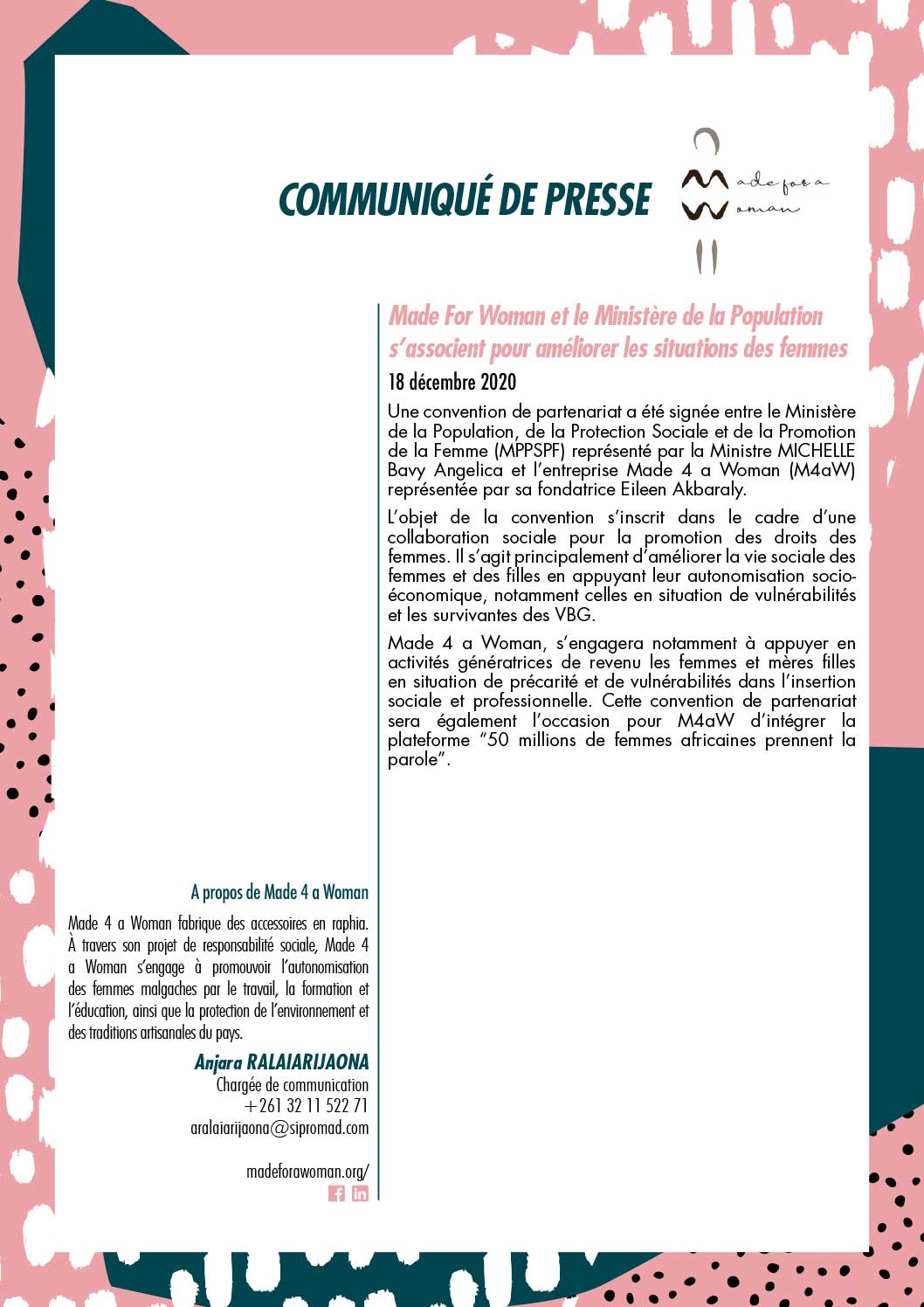 Communiqué de presse - Partenariat M4W-MINPOP